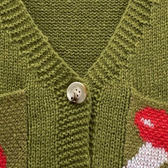 Girl's Polyester Mushroom Cardigan Frog Sweater V Neck Button Lantern Sleeve - Picture 3 of 5